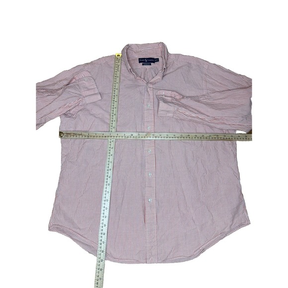 POLO RALPH LAUREN BUTTON DRESS SHIRT XL PINK WHITE STRIPE CUSTOM FIT- BLUE PONY - Picture 6 of 8
